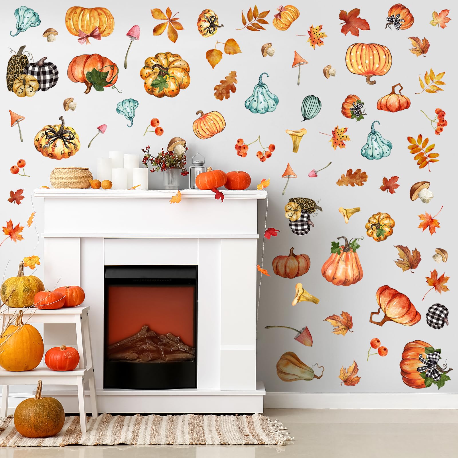 6 Sheets Thanksgiving Fall Wall Stickers - Autumn Leaves & Pumpkin Decor for Home, Office, Classroom - Removable Wall Decals for Kids, Parties & Seasonal Decorations - Perfect for Thanksgiving, Halloween & Fall Festivities