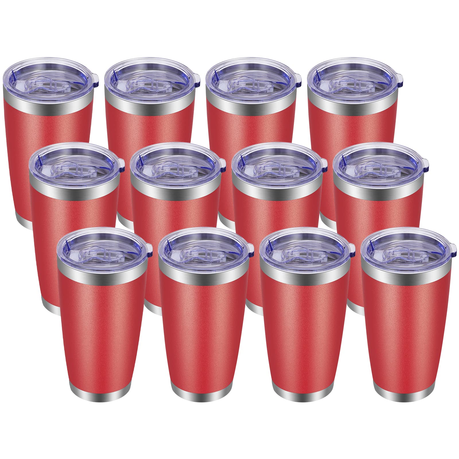 VEGOND 20oz Stainless Steel Tumbler with Lid & Straw - Vacuum Insulated Double Wall Travel Mug, Powder Coated Coffee Cup (Powder Red, 12 Pack) - Perfect for Office, Gym, Camping & Outdoor Activities