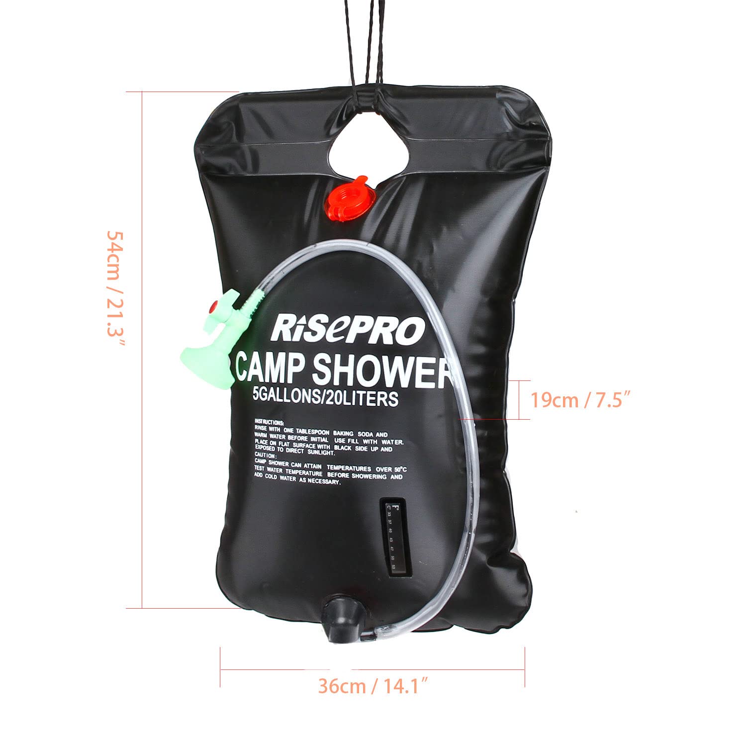 **5 Gallon/20L Solar Shower Bag with Temperature Indicator - Portable Camping Shower for Hiking, Climbing & Outdoor Adventures - Heats Water Up to 45°C (113°F) - Perfect for Beach, RV & Off-Grid Living**