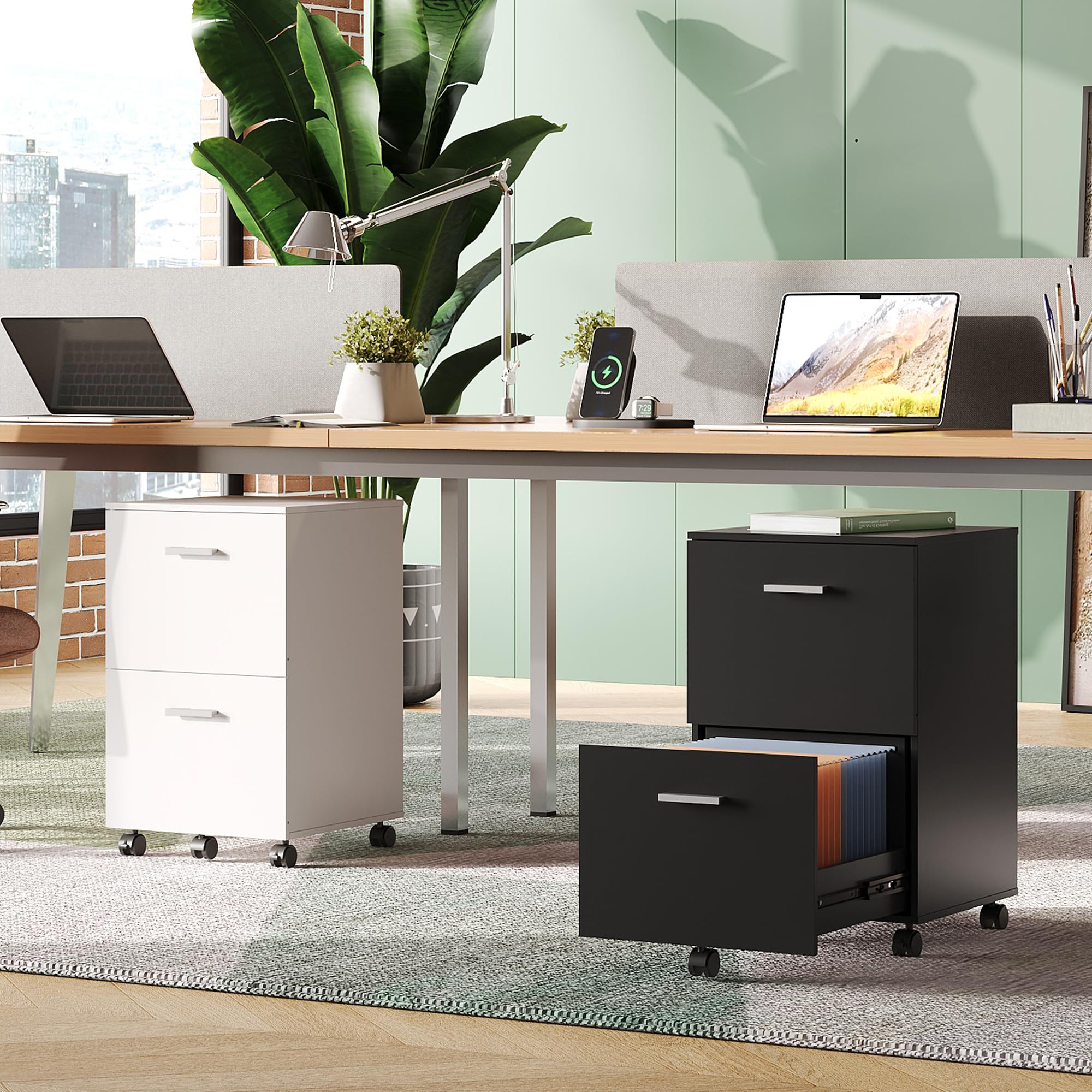 DEVAISE 2-Drawer File Cabinet - Small Rolling Filing Cabinet for Home Office, Organizes A4 & Letter Size Hanging Files, Wooden Under Desk Storage (Black) - Perfect for Home Office Organization & Small Space Storage Solutions