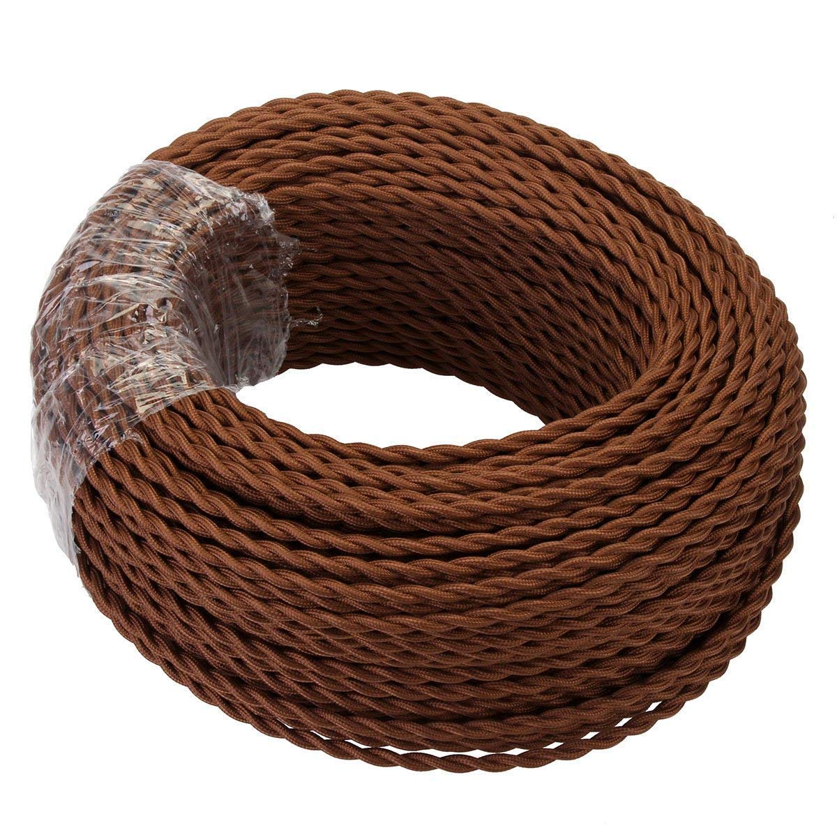 328 Feet 2 Core Cloth Covered Lamp Cord - 8 Color Vintage Style Twisted Fabric Wire for Hanging Pendants, Ceiling Fans, Chandeliers | Perfect for DIY Lighting, Home Decor & Retro Electrical Projects (Coffee Brown)