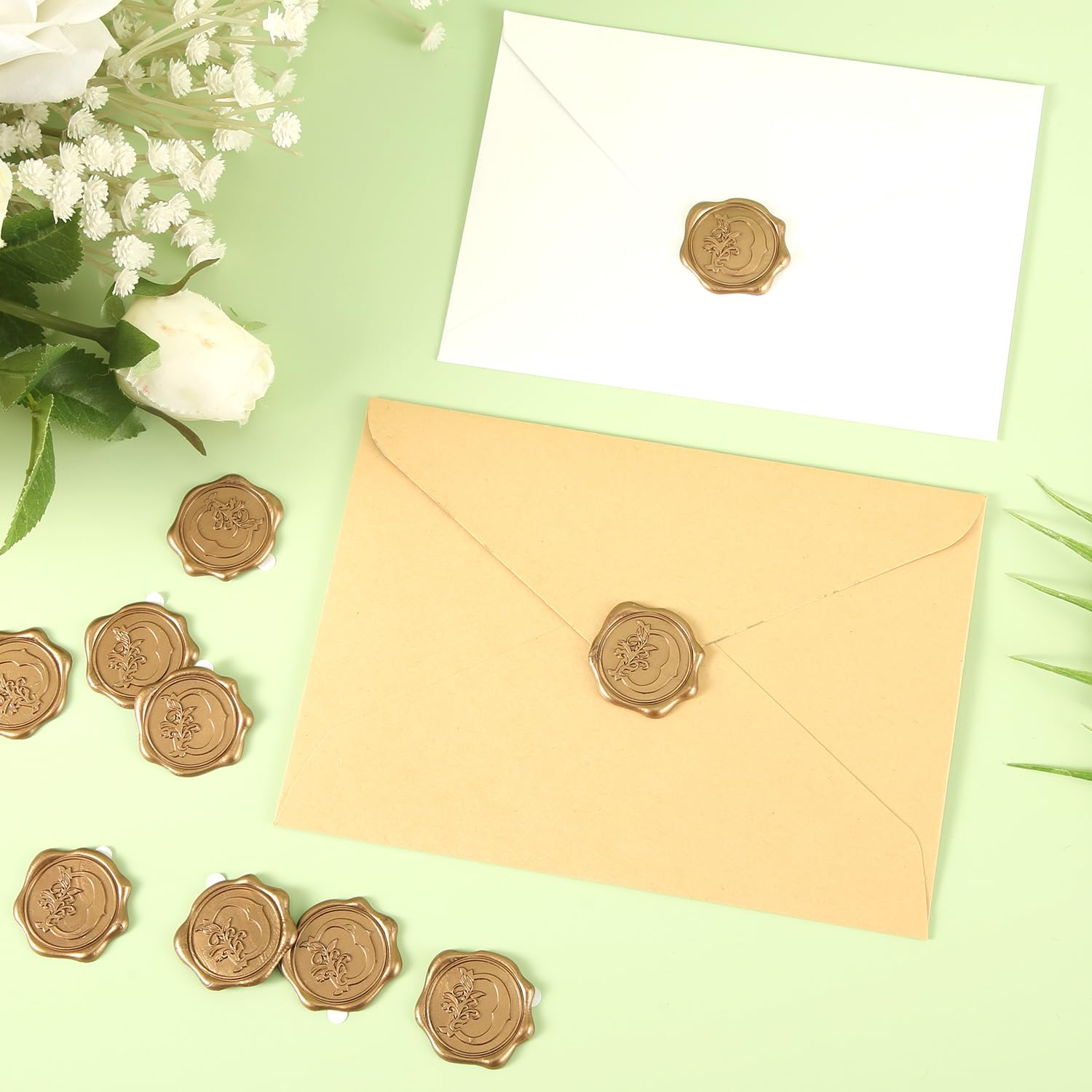 50pcs Self-Adhesive Wax Seal Stickers - Gold Alphabet Letter Seals for Wedding Invitations, Christmas Cards & Envelopes | Elegant Bronze Decorative Seals for DIY Crafts, Party Favors & Gift Wrapping