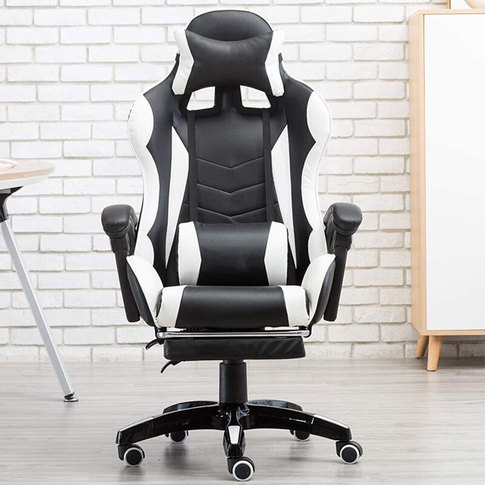 Ergonomic Gaming & Office Chair - High Back PU Leather Computer Desk Chair with Adjustable Headrest & Lumbar Support - Swivel Task Chair for Home Office, Gaming Setup & Workstation (White)