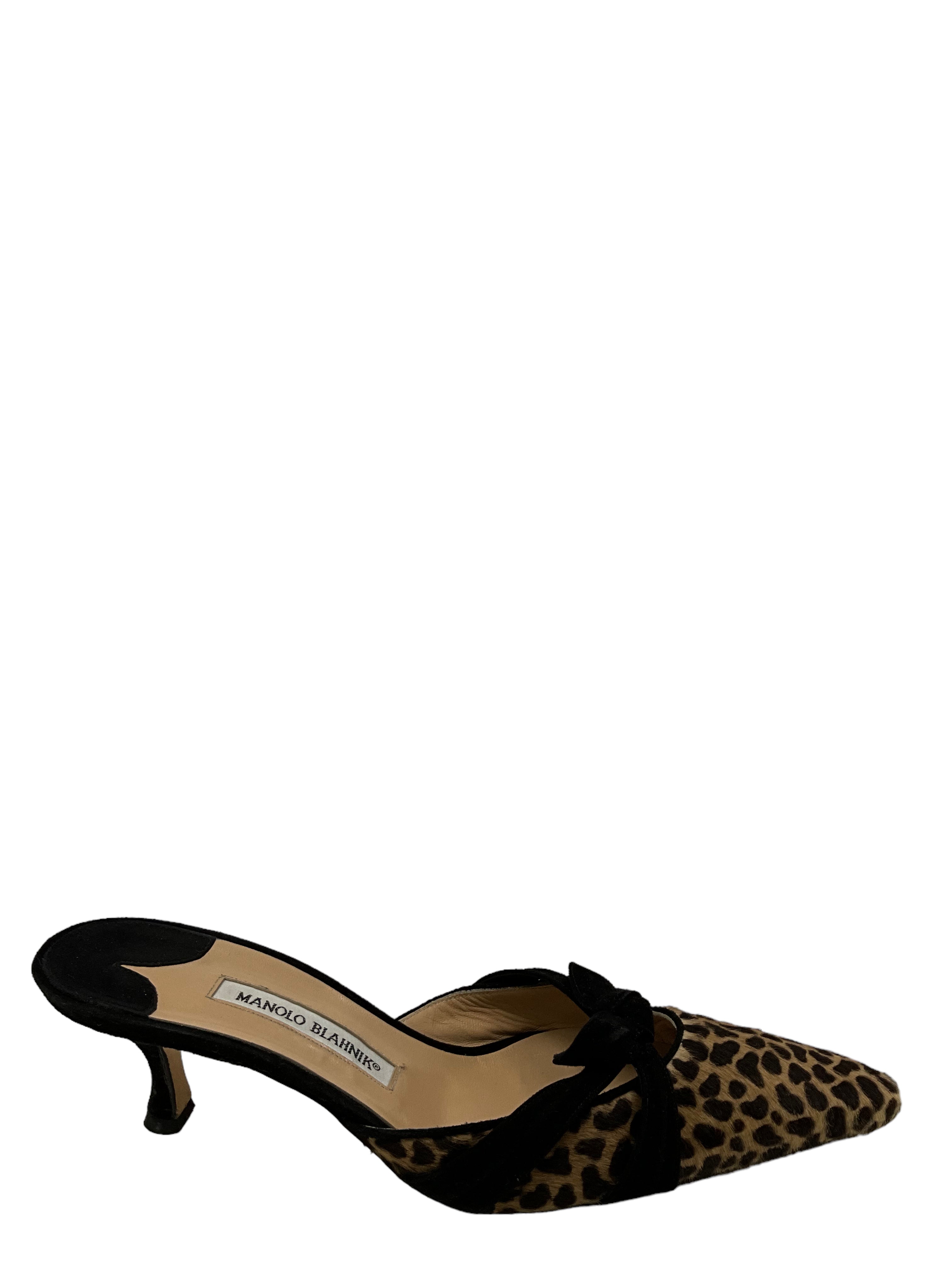 Manolo Blahnik Cheetah Print Ponyhair Mules - Women's Size 11 | Luxury Designer Slides for Casual & Evening Wear