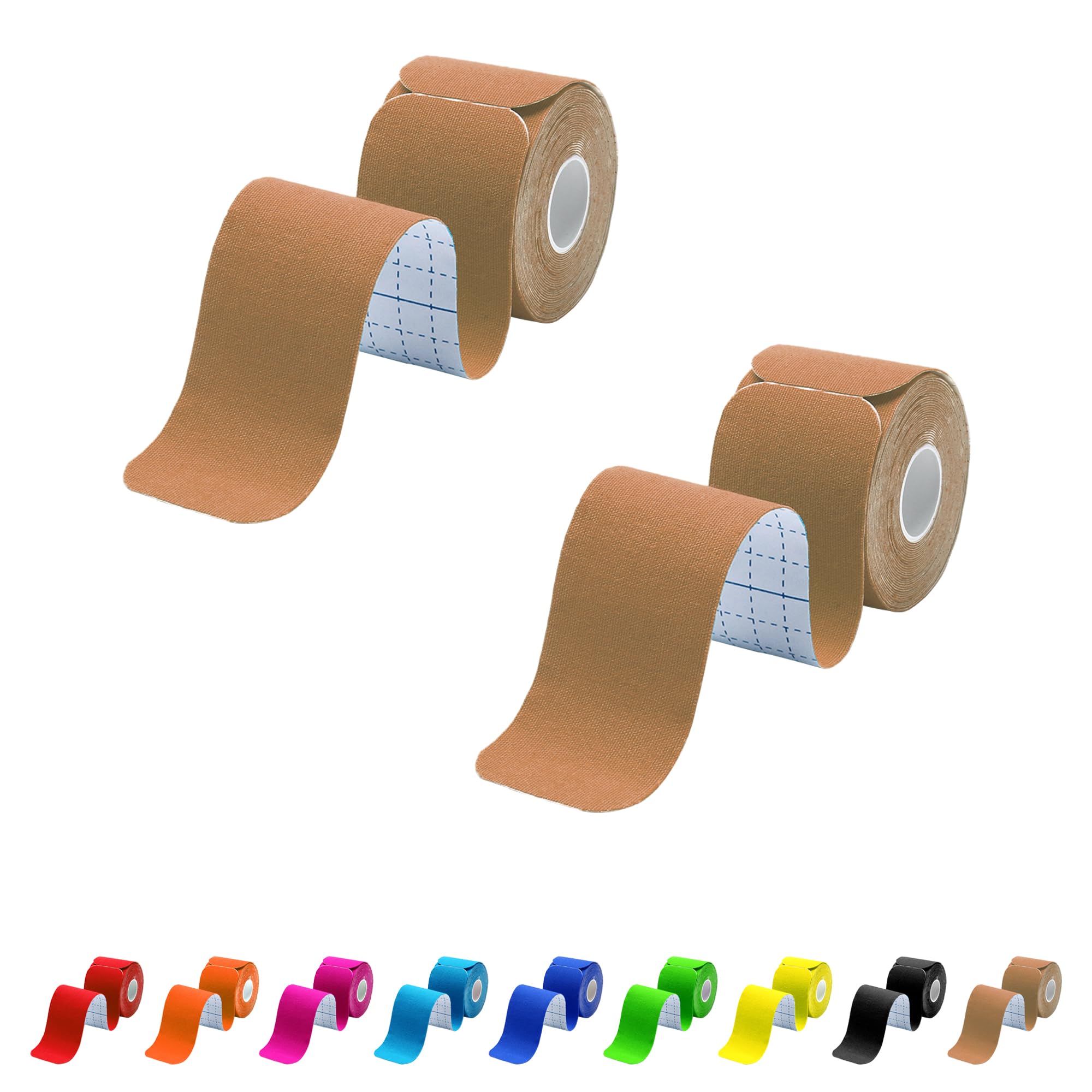 Premium Kinesiology Tape Precut 2 Rolls Pack - Athletic Sports Tape for Muscle & Joint Pain Relief - 40 Strips for Knee, Ankle, Shoulder, Back & Plantar Fasciitis Support - Latex-Free, Water-Resistant, Beige - Ideal for Athletes, Runners & Physical Therapy Recovery
