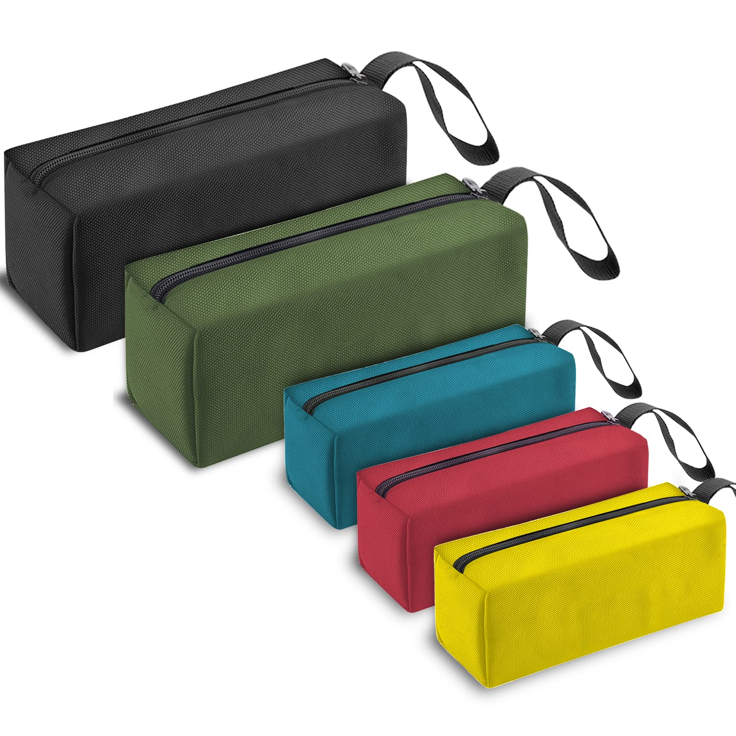 5 Pack Canvas Tool Pouch Set - Durable Zippered Tool Organizer for DIY, Construction & Crafts (2 Sizes, 5 Colors) - Perfect for Storing Tools, Cosmetics, Art Supplies & Small Accessories at Home, Workshop or Job Site