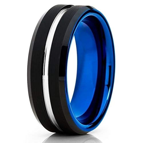 8mm Blue Tungsten Wedding Ring for Men - Durable Tungsten Carbide Band, Comfort Fit Anniversary & Engagement Ring - Perfect for Weddings, Proposals & Special Occasions