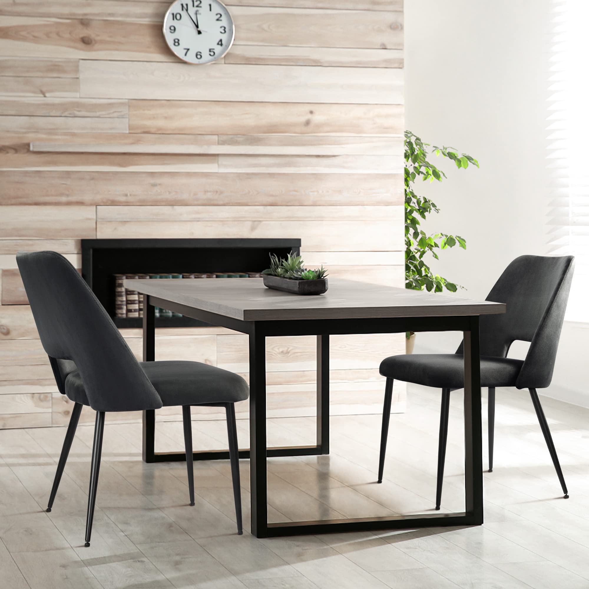 Modern Velvet Dining Chairs Set of 2 - Thick Cushioned Kitchen & Dining Room Chairs with Sturdy Metal Legs - Elegant Black Upholstered Seating for Home, Restaurant or Office Use