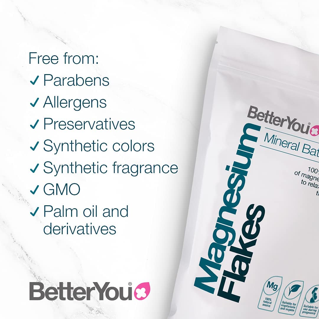 BetterYou Magnesium Flakes 1kg (2.2 lbs) - Premium Epsom Salt for Relaxation, Muscle Recovery & Detox Bath - Ideal for Stress Relief, Sleep Aid & Skin Health