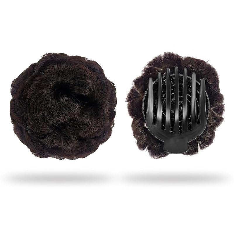Shidara 1PC Natural Hair Bun Extension & Wig - Black & Brown Hair Clutcher with Elastic Hair Bands for Women | Perfect for Updos, Ponytails & Daily Styling