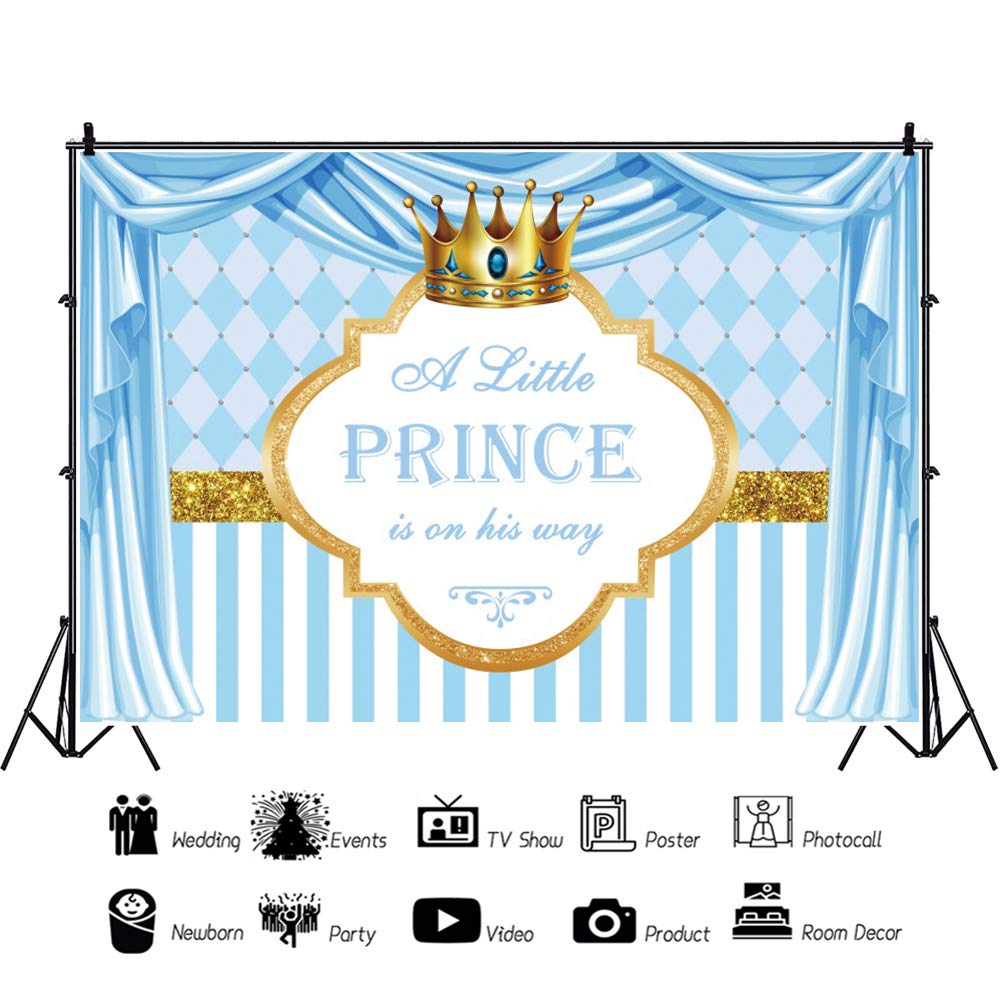Baocicco 12x8ft The Little Prince Backdrop - Blue Starry Sky Curtain with Golden Crown Banner for Royal Nursery, Baby Shower, Newborn Photography & Boys' Birthday Party Decor | Perfect for Studio Portraits, Themed Events & Kids Room Decorations