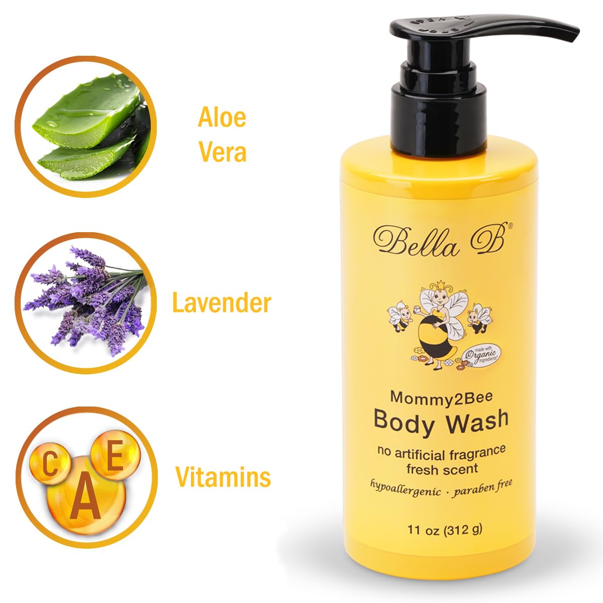 Bella B Mommy2Bee Pregnancy Safe Body Wash 11oz - Organic, Moisturizing & Luxurious Lather for Expecting Moms - Gentle Cleansing for Fresh, Soft Skin - Perfect for Shower & Bath Time Relaxation