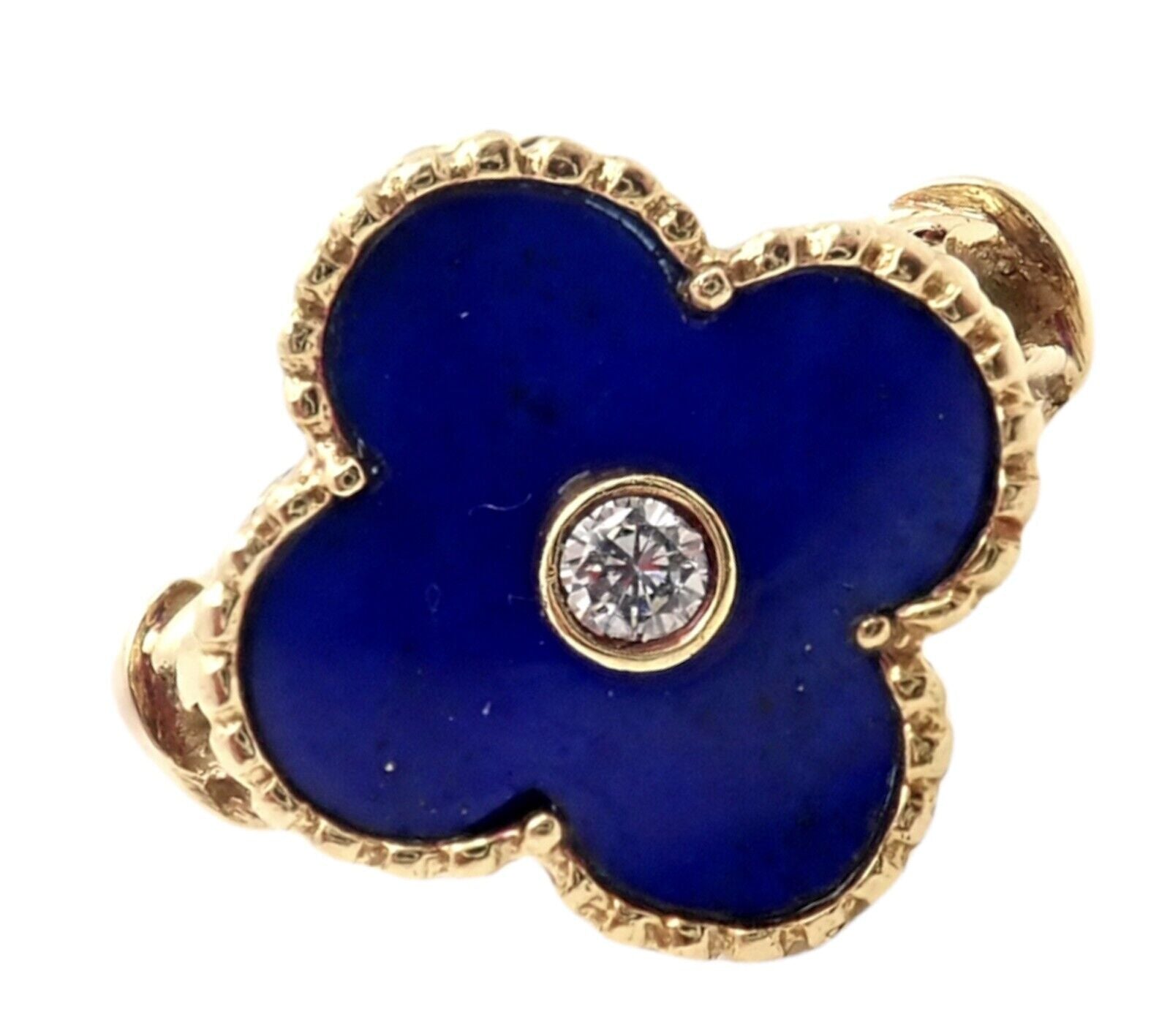 Van Cleef & Arpels Alhambra 18k Yellow Gold Lapis Lazuli Diamond Ring - Size 5.75 | Luxury Jewelry for Women, Elegant Gift for Anniversary, Birthday & Special Occasions