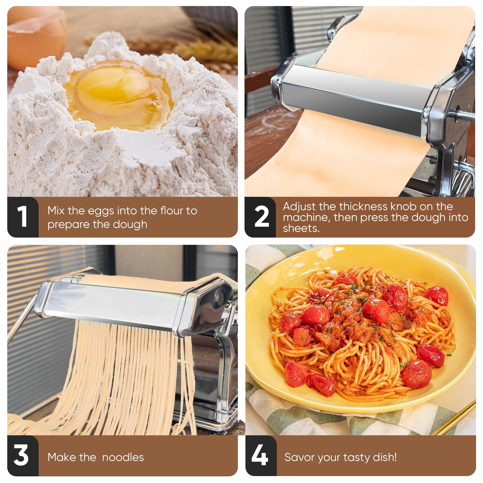 Stainless Steel Manual Pasta Maker Machine - 9 Adjustable Thickness Settings for Homemade Spaghetti, Fettuccine & Lasagna | Durable Steel Rollers & Cutter | Perfect for Italian Cooking, Family Dinners & Restaurant Use