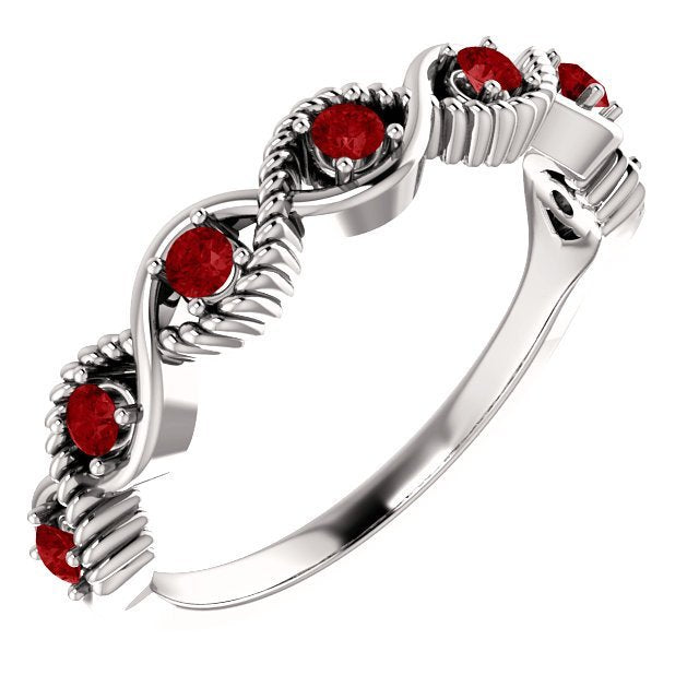 14K Gold 0.28 CTW Ruby Beaded Stackable 7 Stone Twist Ring for Women - Elegant Jewelry Gift for Anniversary, Birthday & Special Occasions