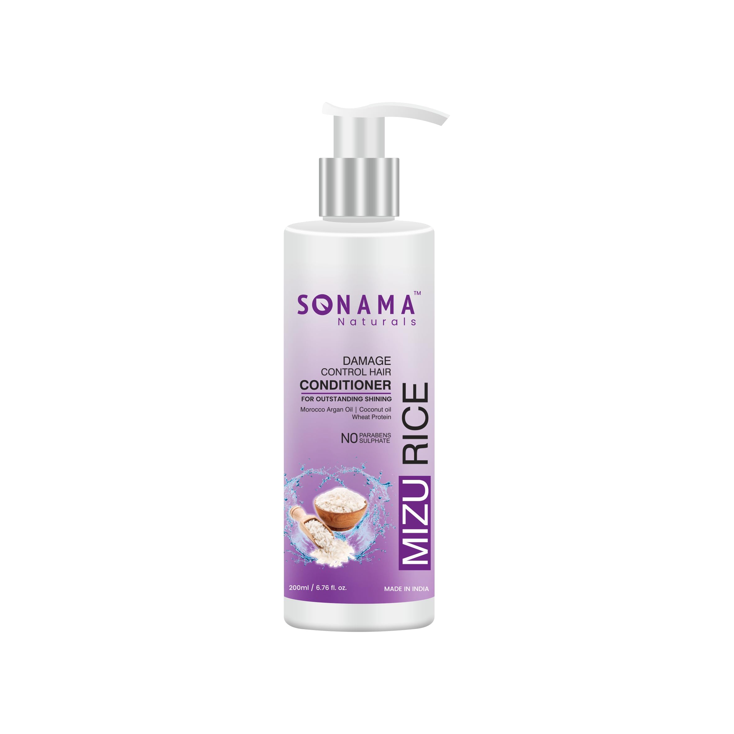 Sonama Naturals Mizu Rice Water Conditioner - Repair & Hydrate Dry, Damaged, Frizzy Hair | Smoothing Treatment for Curly & Straight Hair | Natural Moisturizing Hair Care for Men & Women (200ml) | Perfect for Daily Use & Post-Color Treatment