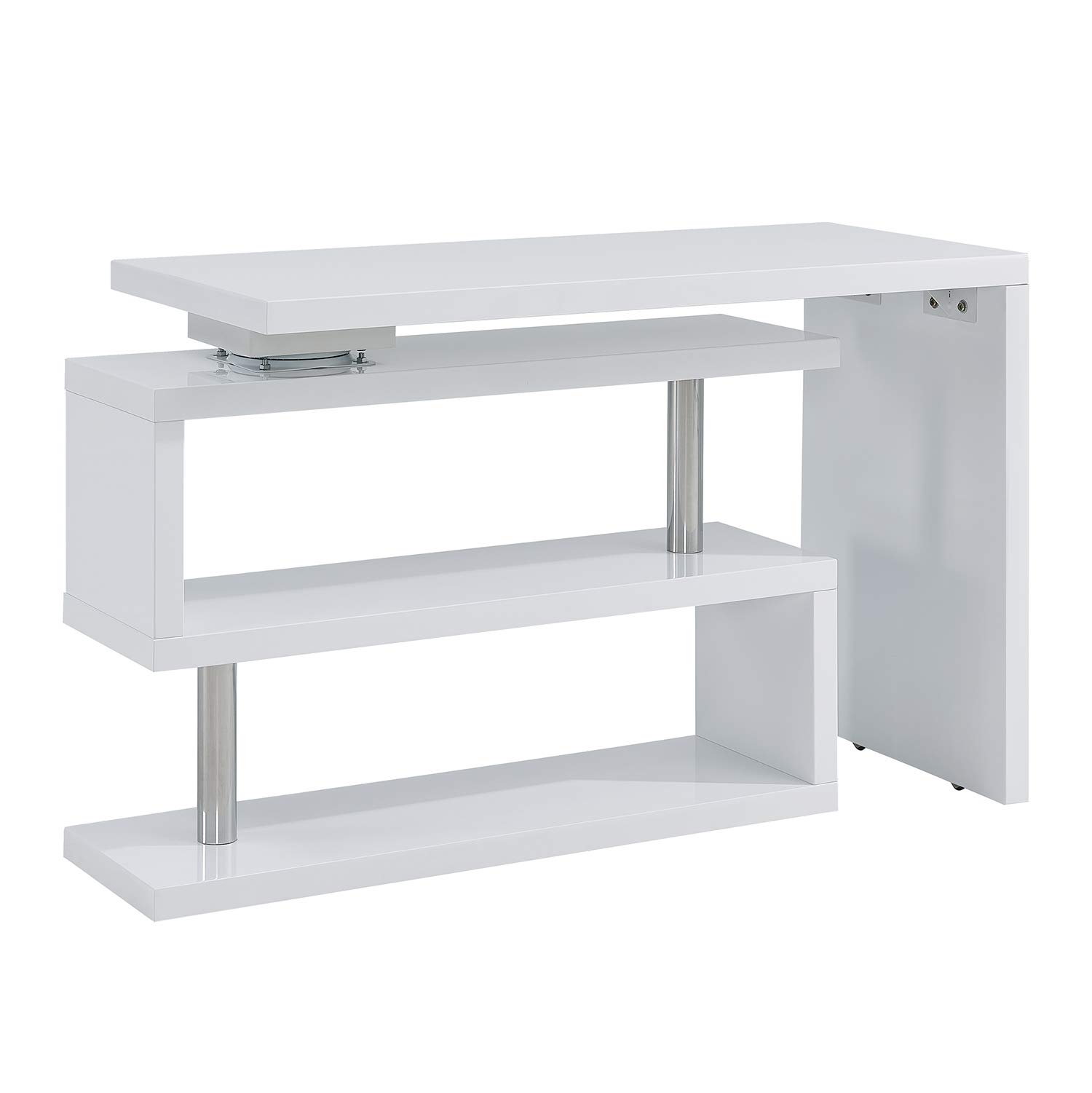 SEI Furniture Yates Multifunctional Corner/L-Shaped Desk with Shelves - White & Chrome Finish for Home Office, Gaming Setup, and Small Space Workstation