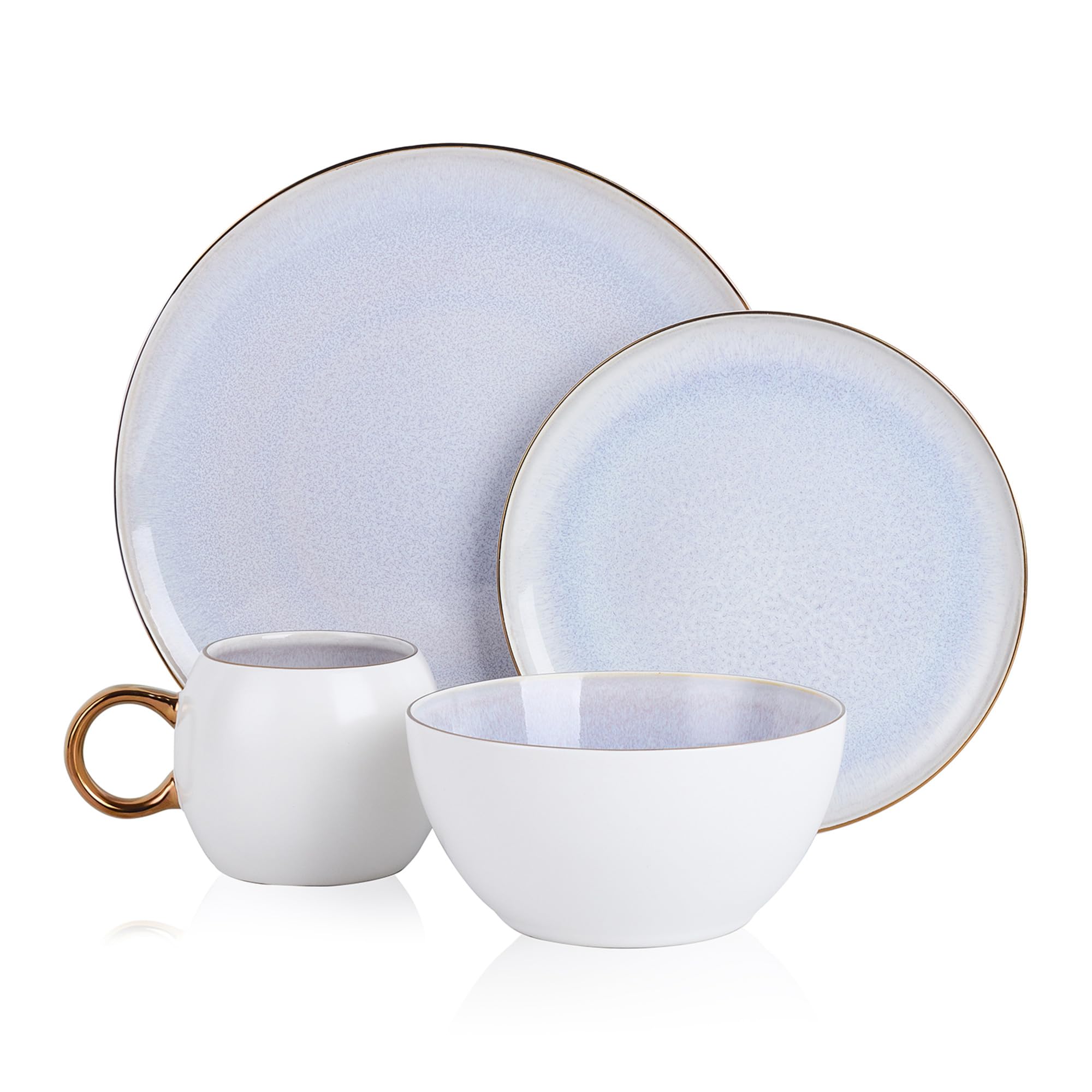 Luna Porcelain Dinnerware Set 16-Piece - 4-Person Lavender Stone Lain Dinner Plates, Bowls, Mugs & Saucers for Elegant Dining & Entertaining