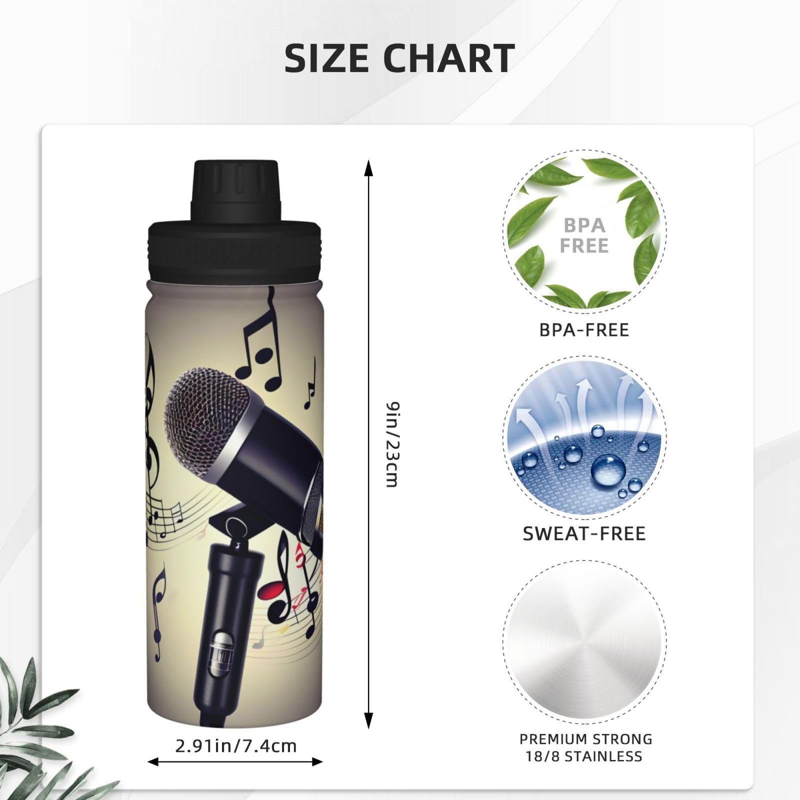 HJLUUFT Stainless Steel Insulated Sports Water Bottle with Built-in Mic & Music Notes - Perfect for Outdoor Activities, Commuting & Gym Workouts