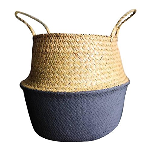 Seagrass Wicker Storage Basket - Foldable Home Decor for Flowers & Laundry