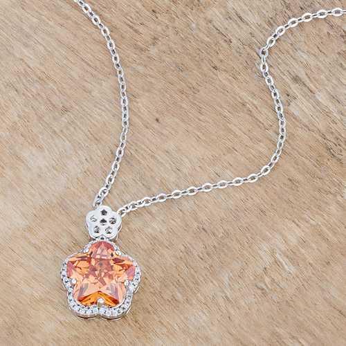 Elegant Floral Cut Champagne CZ Pendant Necklace for Women - Perfect for Weddings, Parties & Special Occasions