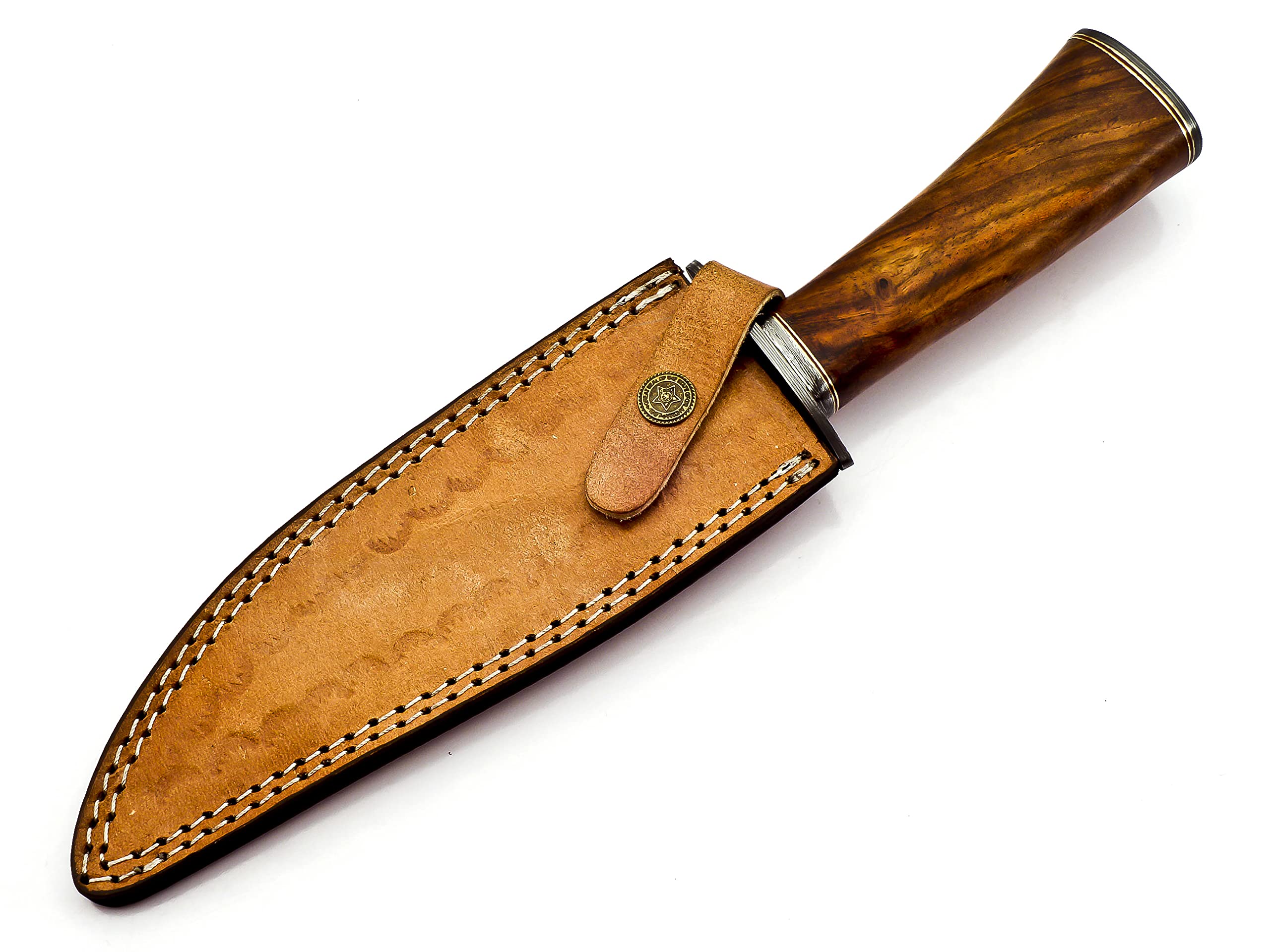 Nooraki BK-348 Damascus Steel Fixed Blade Bowie Knife - Handcrafted Hunting Knife with Leather Sheath & Rosewood Handle - Perfect for Outdoor Camping, Survival, Bushcraft and Everyday Carry (12 Inch Blade)