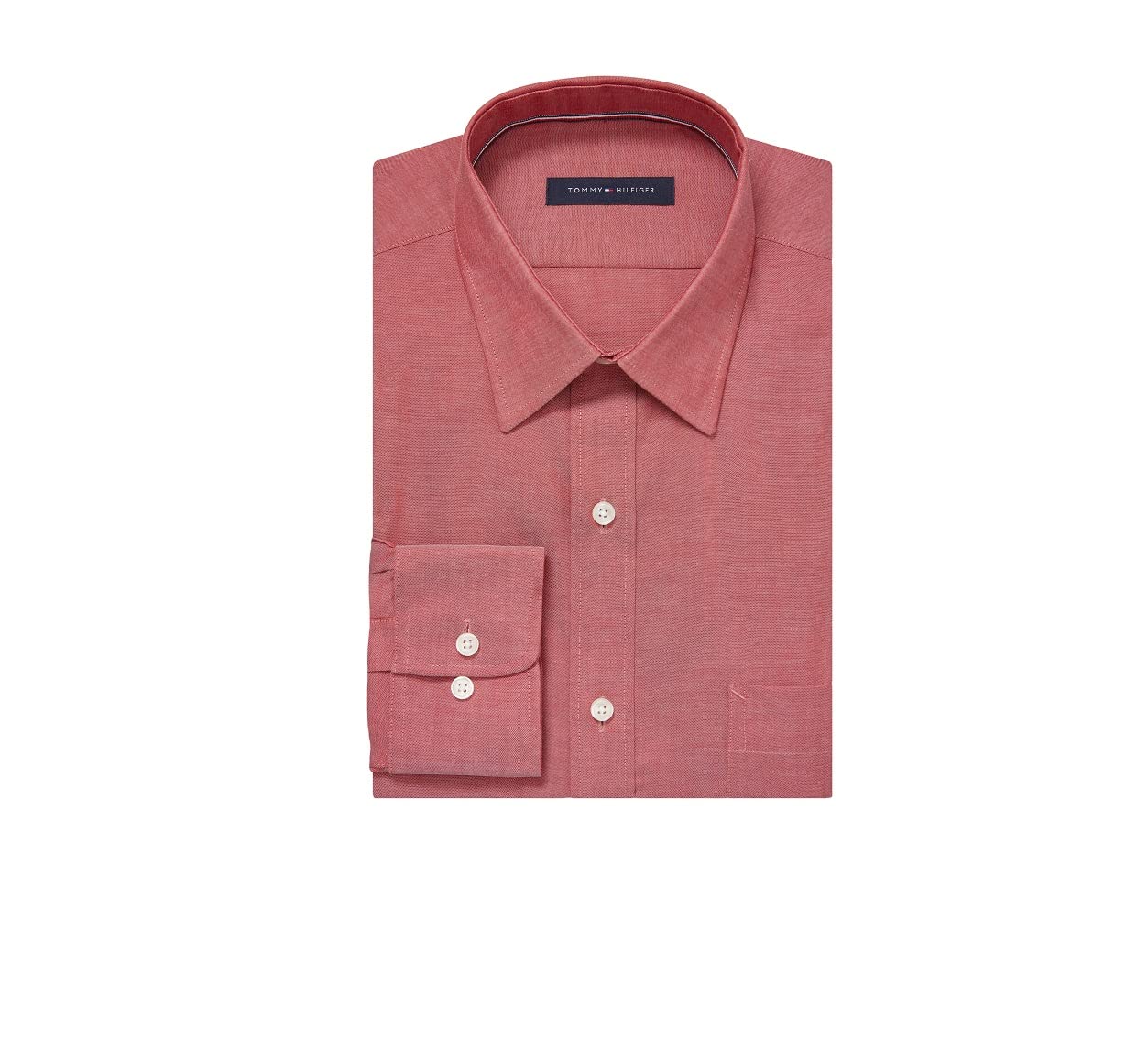 Tommy Hilfiger Men's Non-Iron Dress Shirt - Regular Fit Solid Color Business Casual Shirt for Office, Wedding & Formal Events