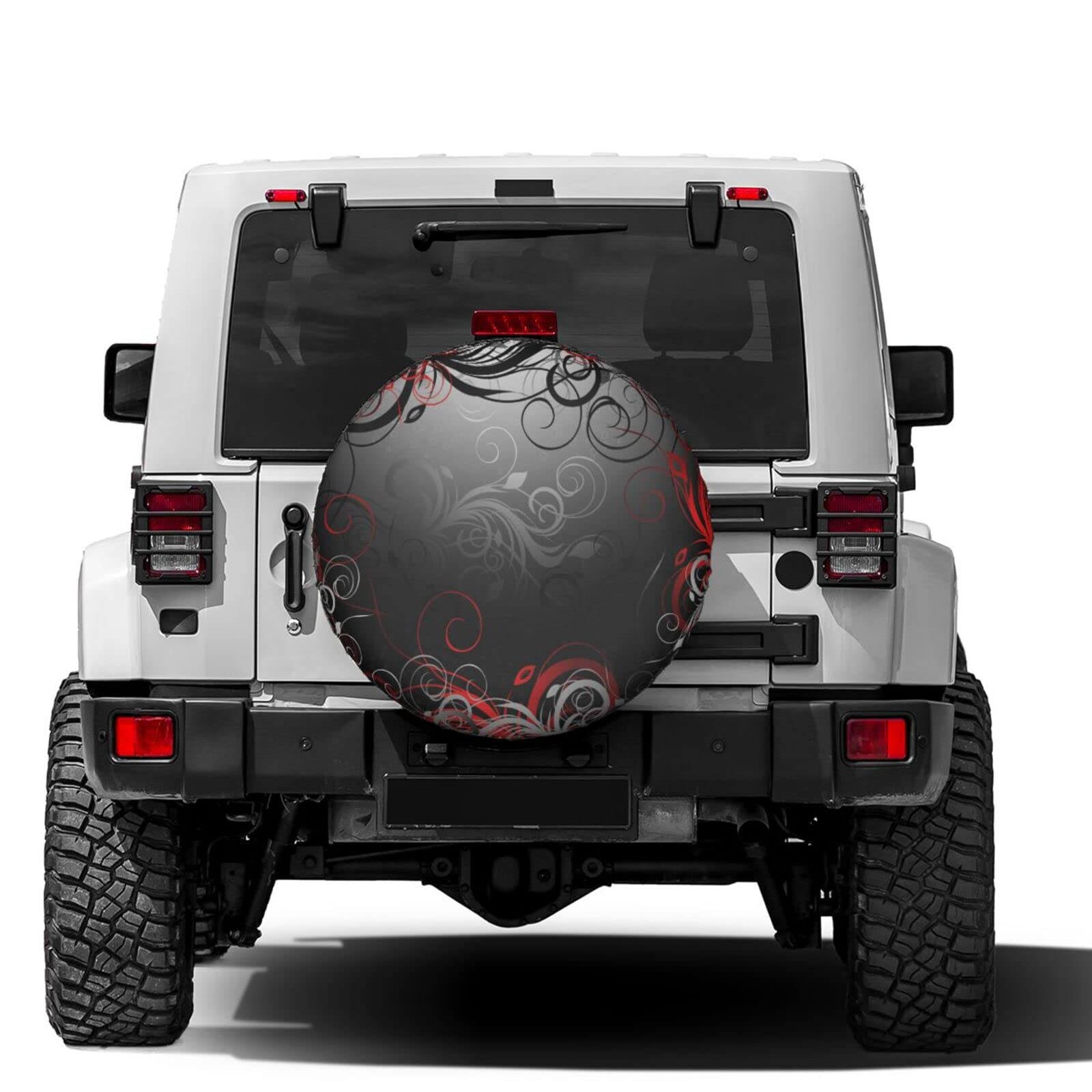 Red and Black Floral Spare Tire Cover - Dustproof Wheel Protector for 16 Inch Tires | Fits Trailers, RVs, SUVs & Most Vehicles | Perfect for Camping, Road Trips & Outdoor Adventures
