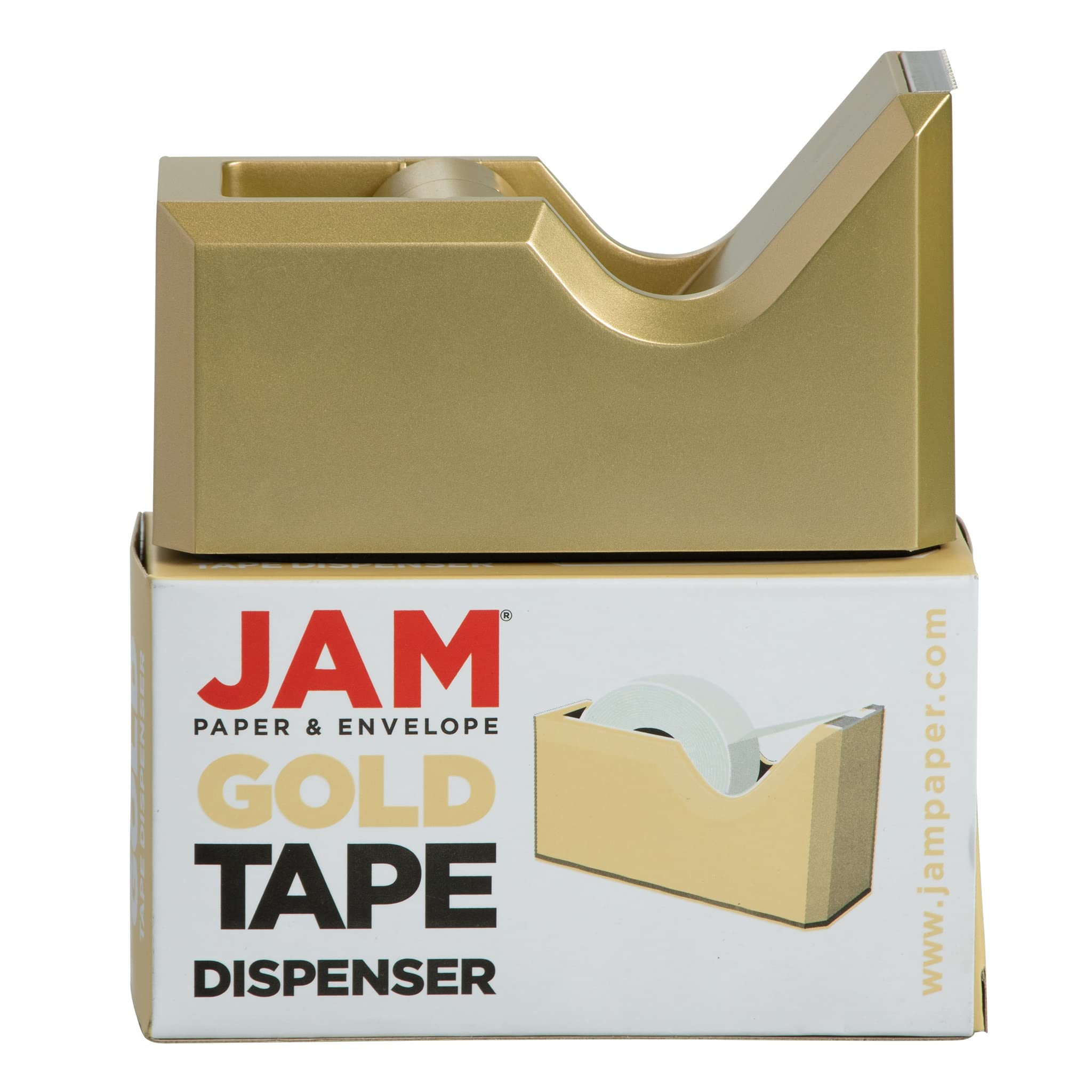 JAM PAPER Gold Desk Tape Dispenser - Colorful Office Supplies for Home & Office Organization - Perfect for School, Office, and Crafting Projects