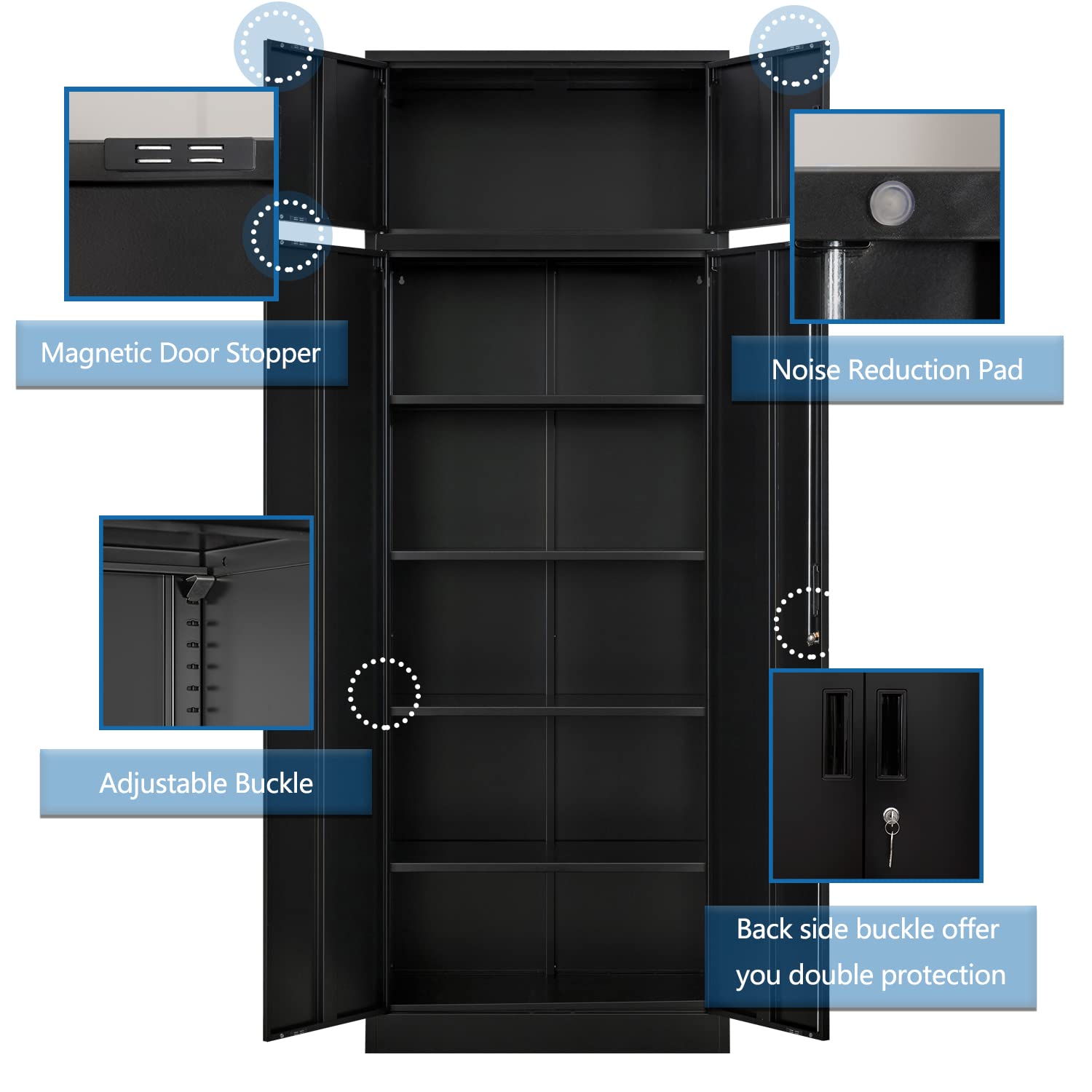 BESFUR 87-inch Tall Metal Storage Cabinet with Adjustable Shelves & Locking Doors - Large Steel Office Cabinet for Home, Garage, Utility Room (Black) | Perfect for Organizing Files, Tools & Supplies