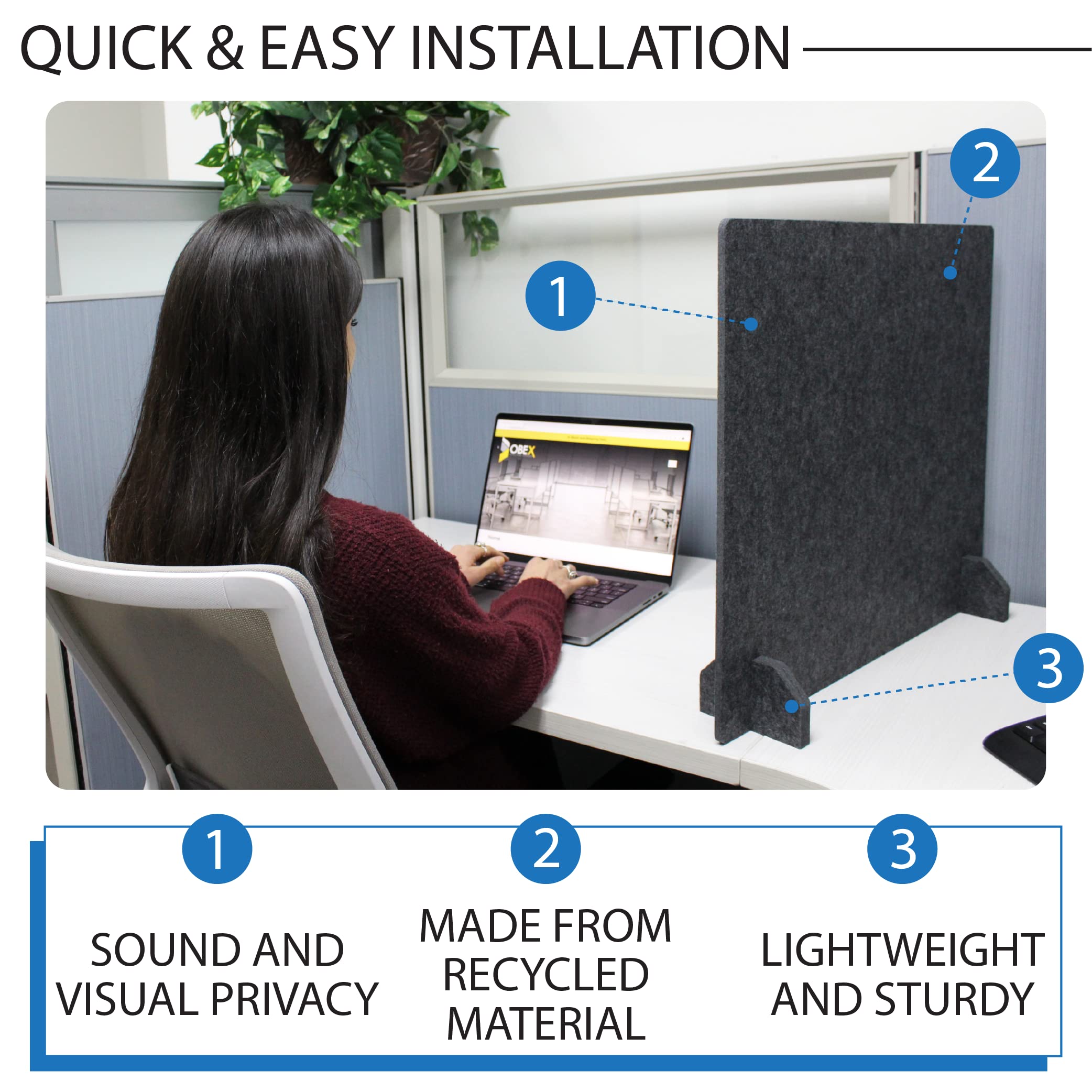 Noise Reducing Acoustic Freestanding Desk Divider - 20