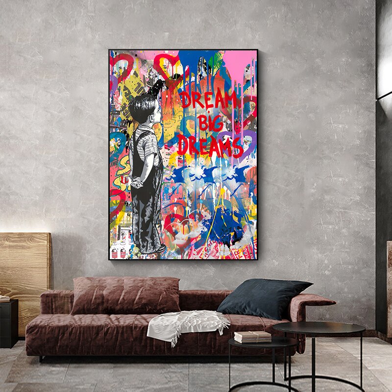 Banksy Dream Big Dreams Wall Art - Inspirational Canvas Print for Home & Office Decor | Perfect for Living Room, Bedroom & Workspace