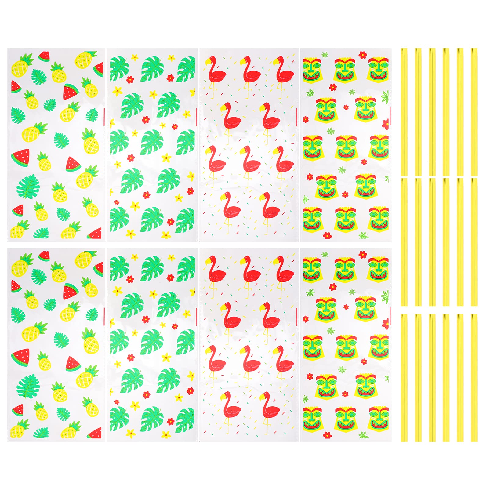 NUOBESTY 3 Pack Clear Gift Bags - Hawaiian Cellophane Candy Bags for Tropical Treats, Luau Party, Flamingo Pineapple Palm Theme - Perfect for Birthday, Baby Shower, Wedding Favors & Holiday Gifts