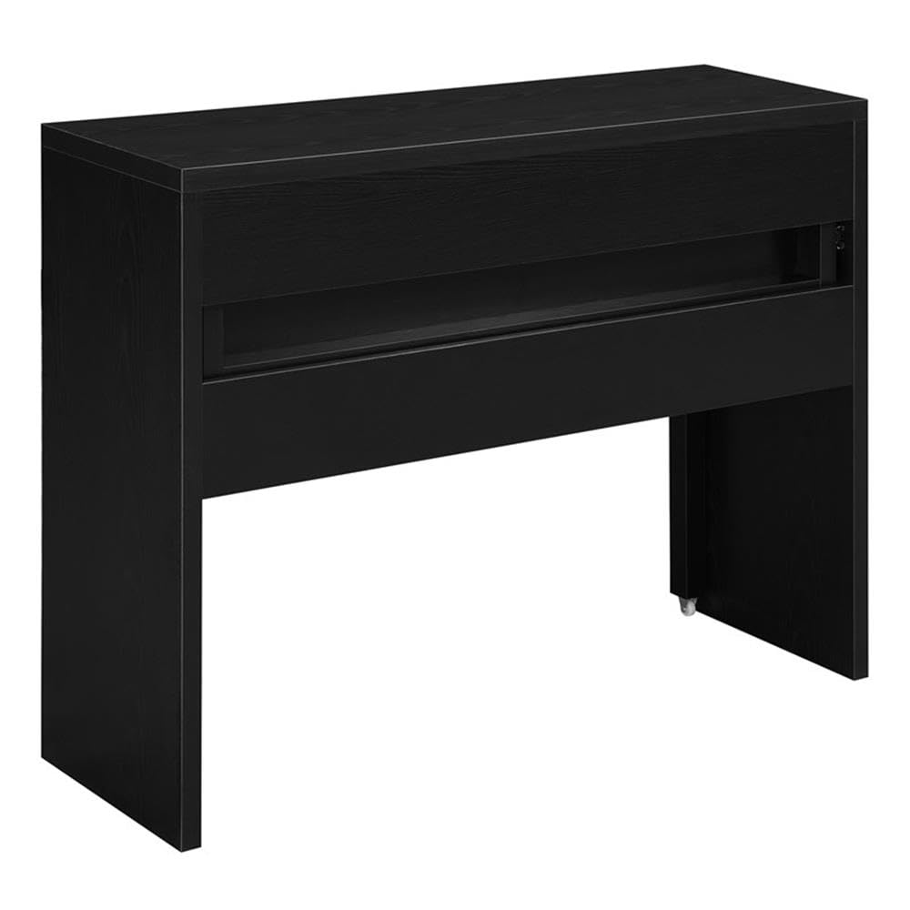 Modern Black Wood Console Desk with Sliding Drawer & Riser - Stylish Home Office & Living Room Furniture for Workspace Organization