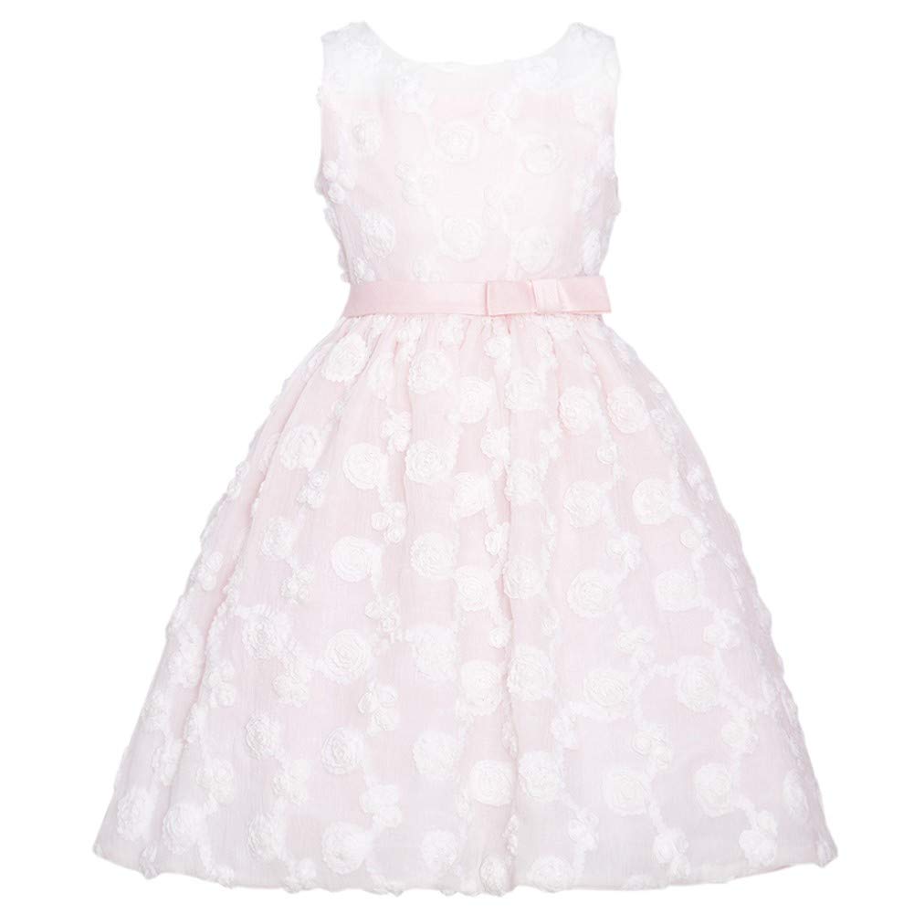 Pink and White Puff Flower Bow Sash Easter Dress for Girls Size 4 - Perfect for Easter Sunday, Spring Photoshoots, and Special Occasions
