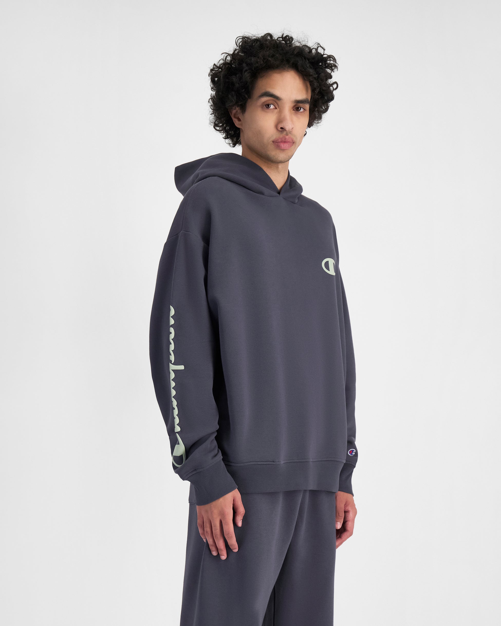 Champion Men's Legacy Puff Hoodie - Graphite Grey | Comfortable & Stylish Pullover for Casual Wear, Gym, and Outdoor Activities