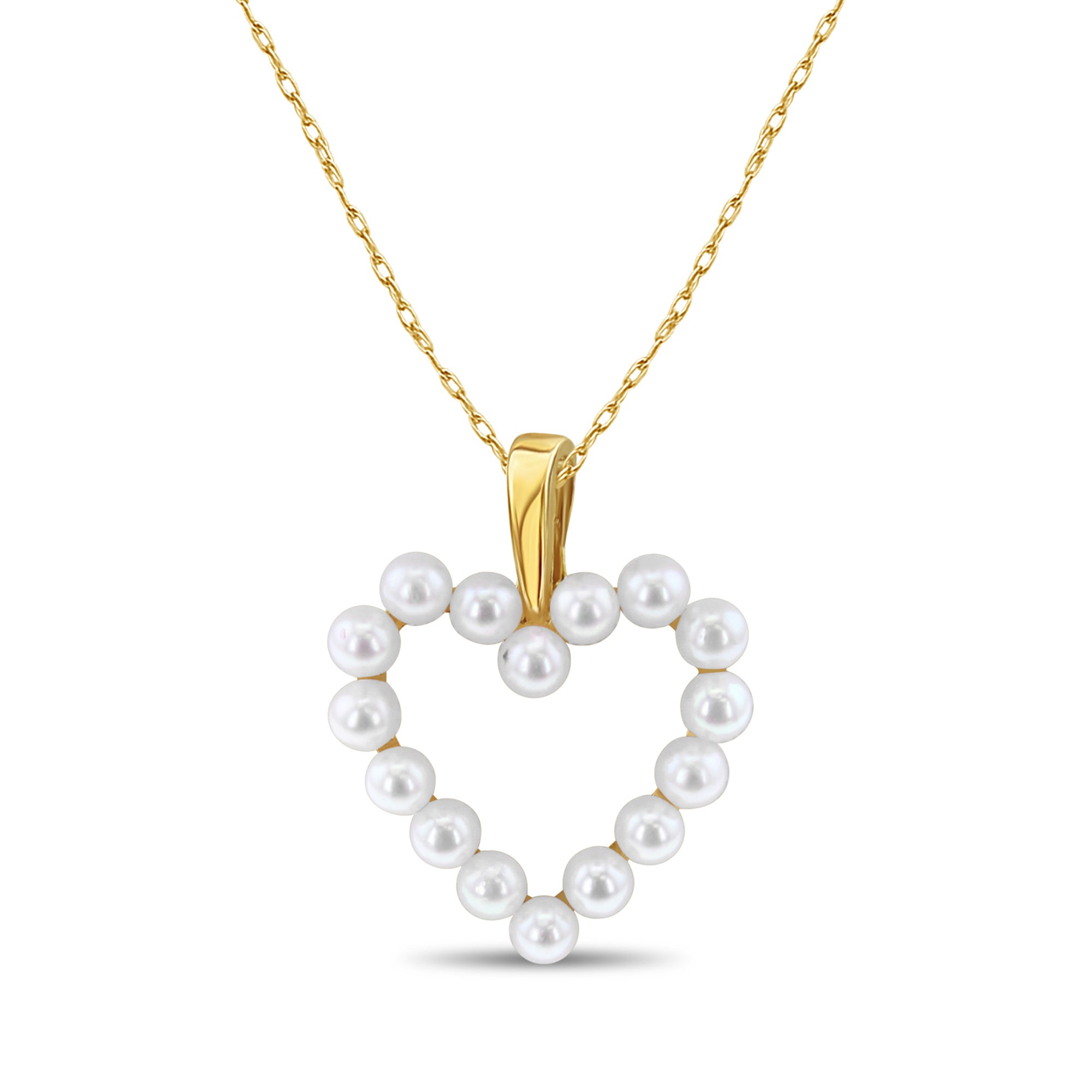 14K Yellow Gold Heart Shaped Pearl Pendant Necklace - Elegant Jewelry Gift for Women, Perfect for Valentine's Day, Anniversary & Special Occasions