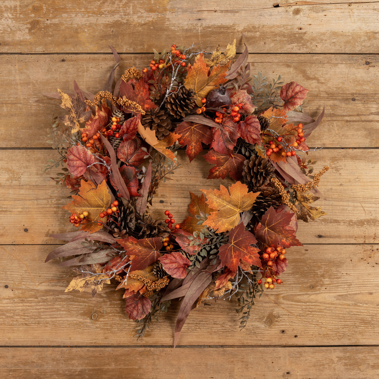 Maple Leaf & Eucalyptus Wreath - Elegant Fall Floral Door Decor for Thanksgiving & Christmas | Home Wall Hanging Decoration