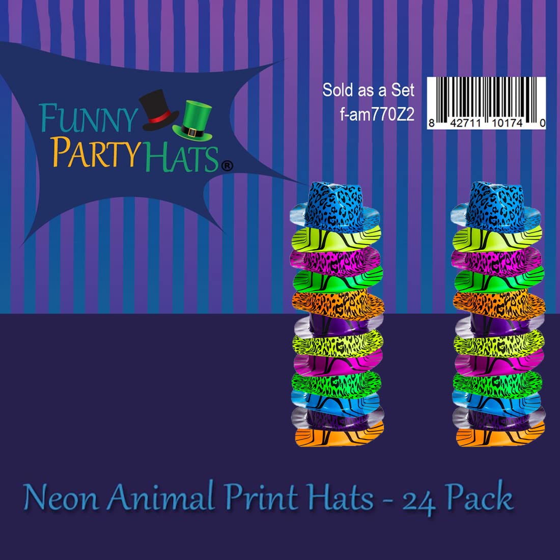 Neon Party Hats 24 Pack - 80s Gangster Hats for Costume Parties