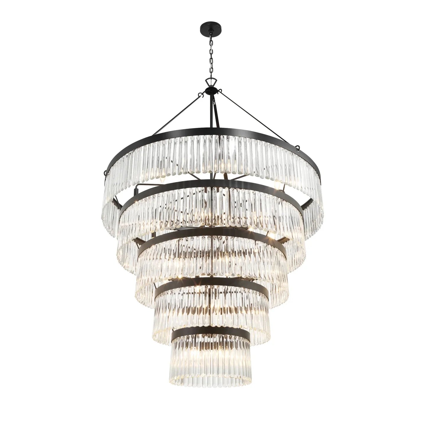 Emilie Crystal Waterfall 5-Tier Chandelier with 30 Lights - 48W Modern Ceiling Light Fixture for Dining Room, Living Room, and Bedroom Decor