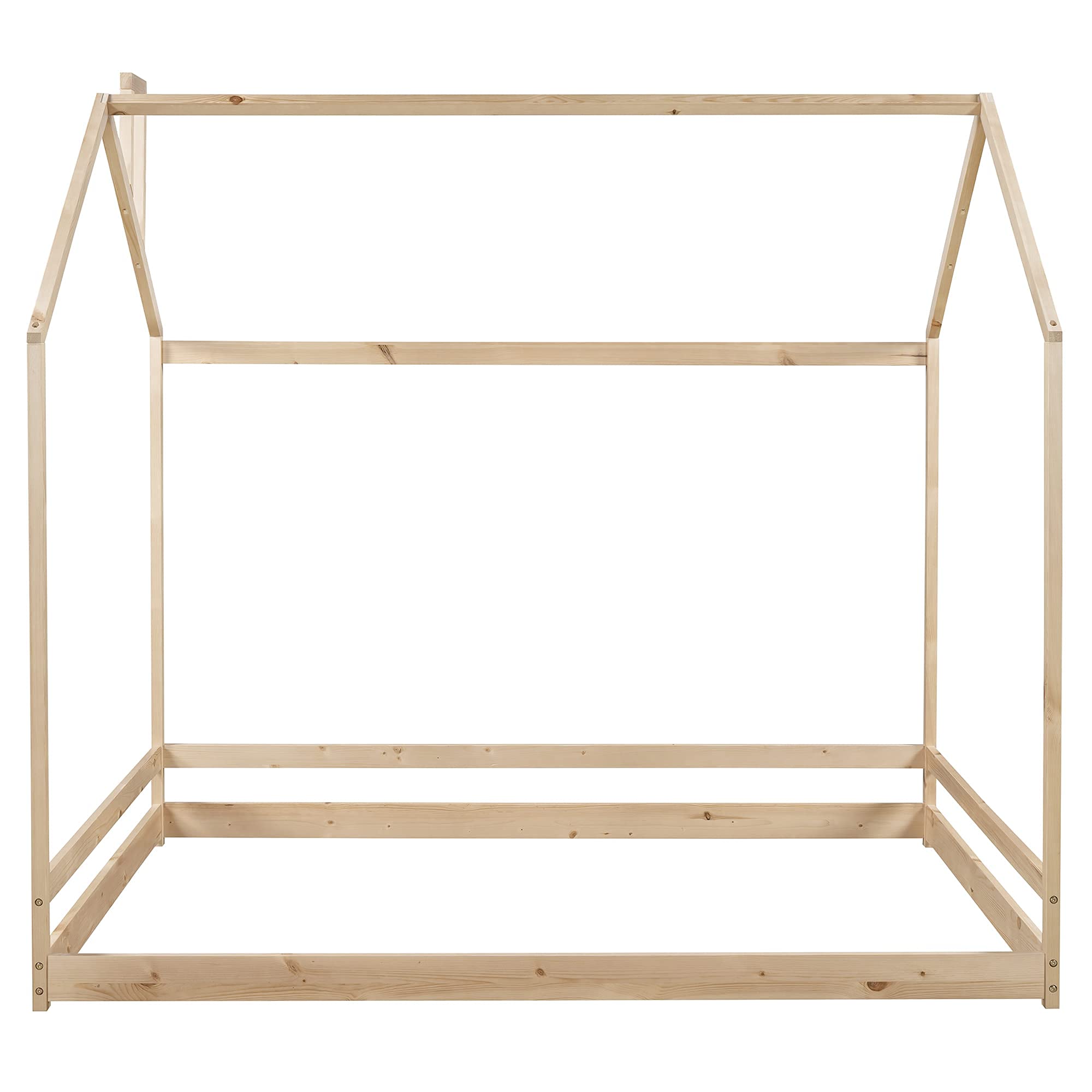 Harper & Bright Designs Full Size Wooden House Bed for Kids - Toddler Bed with Roof & Wood Floor Frame, Girls Boys Bedroom Furniture (Box Spring Required, Natural Finish) - Perfect for Nursery, Playroom & Kids Bedroom Decor