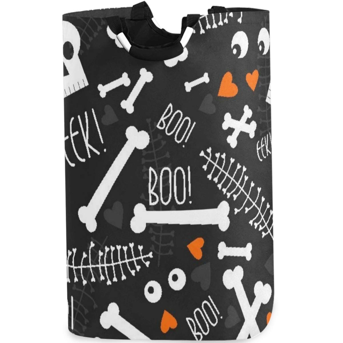 Funny Skull Red Heart Boo Large Laundry Bag - Collapsible Oxford Fabric Laundry Hamper with Handles, Foldable & Portable Dirty Clothes Basket, Waterproof Washing Bin for College Dorm, Bedroom, or Travel Use