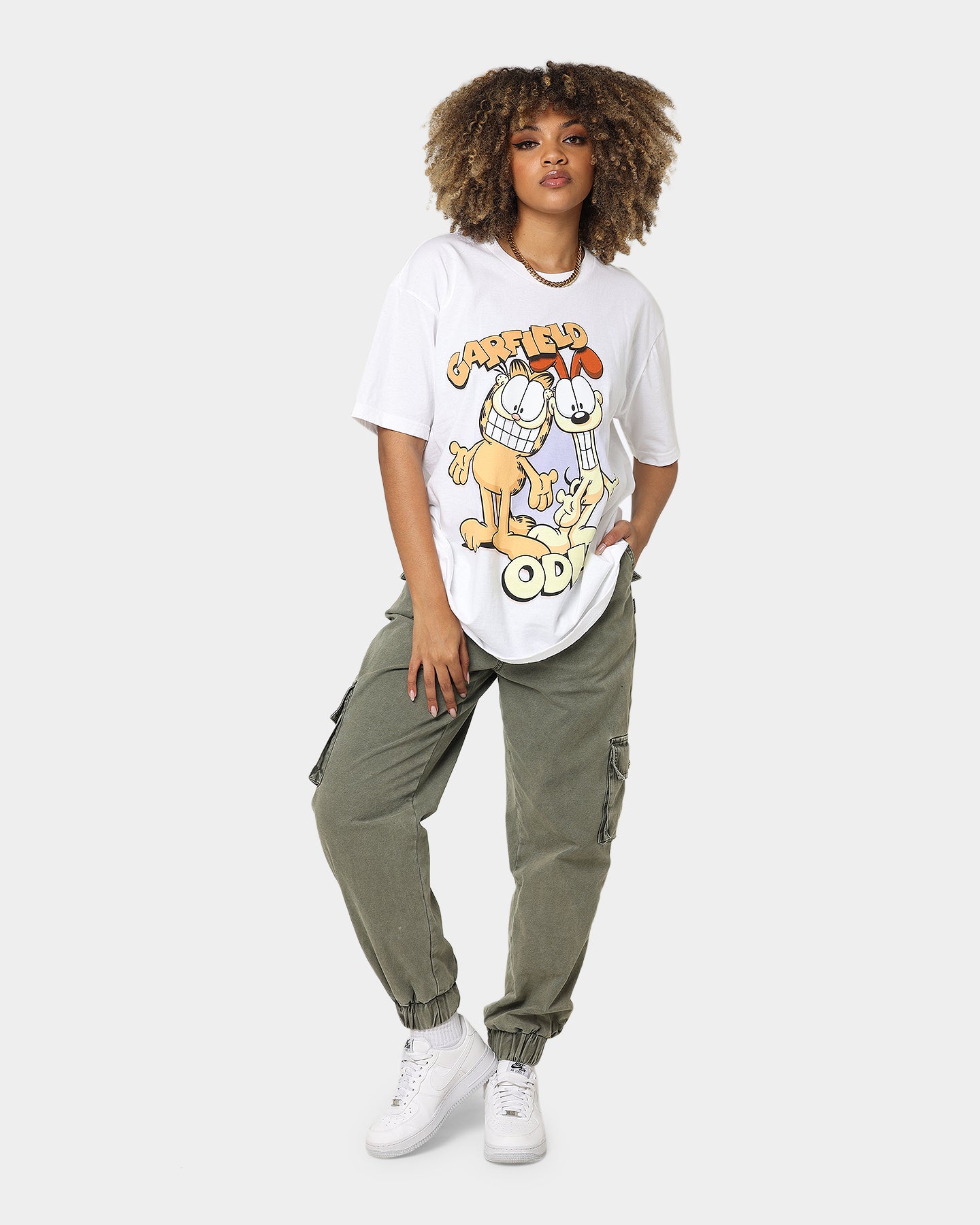 American Thrift X Garfield Best Friends T-Shirt - White Cotton Graphic Tee for Casual Wear & Pop Culture Fans