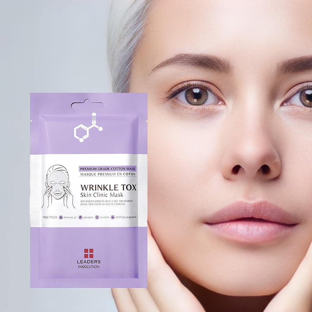 Leaders Insolution Wrinkle Tox Skin Clinic Mask - Adenosine Anti-Aging Facial Sheet for Fine Lines & Wrinkles | Firming & Collagen Boosting Treatment | Premium Cotton (10 Sheets) | Perfect for Spa Nights & Skincare Routines