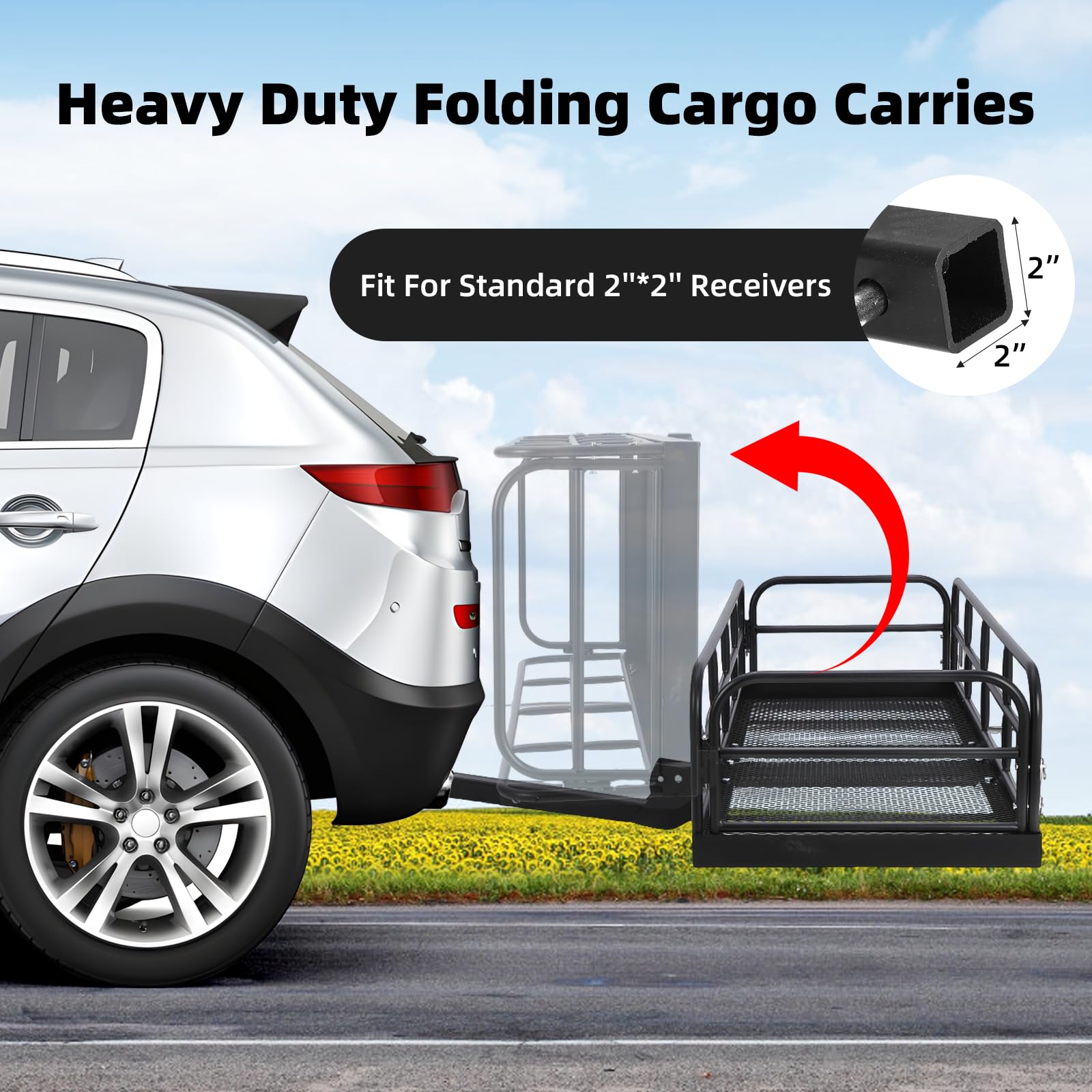 Heavy Duty 500 Lbs Foldable Trailer Hitch Cargo Carrier - 60