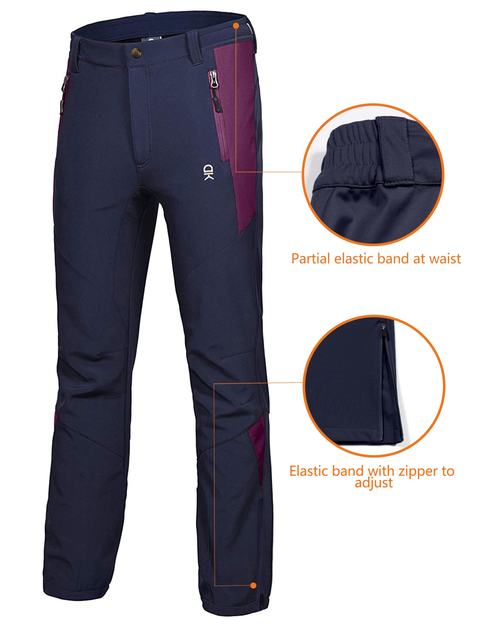 Little Donkey Andy Women's Fleece-Lined Waterproof Softshell Pants - Winter Hiking, Skiing & Snowboarding Thermal Pants for Outdoor Adventures