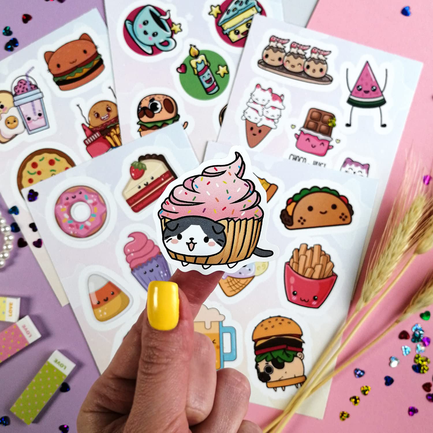 BulbaCraft 59 Pcs Kawaii Food Stickers Set - Cute Anime Vinyl Decals for Laptops, Water Bottles, Journals & Scrapbooking - Perfect for Teens, Adults & Kawaii Lovers | Great for DIY Crafts, School Supplies & Gift Giving