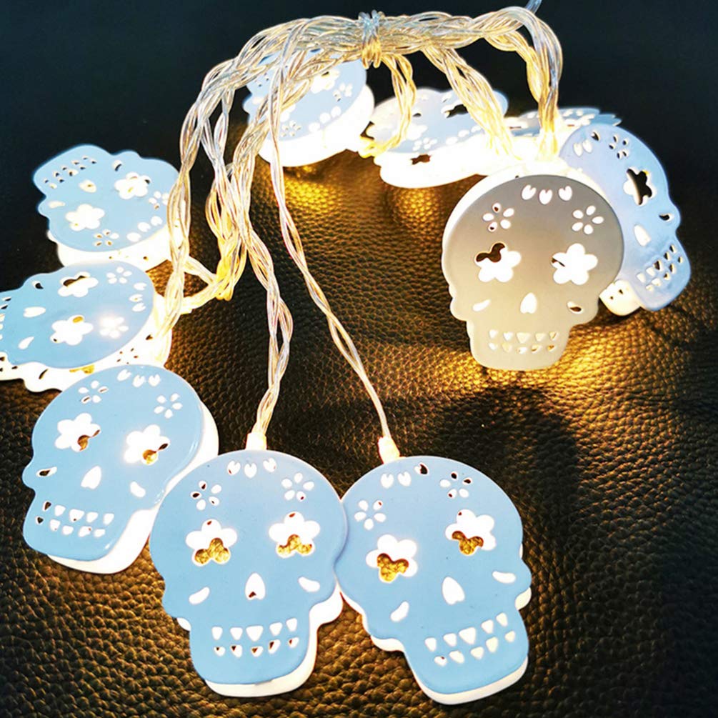 3pcs Skull Fairy Lights - Skeleton LED String Lights for Halloween, Dia de Los Muertos Party Decor - Battery-Free Iron Sugar Style - Perfect for Indoor/Outdoor Home, Garden & Event Decorations