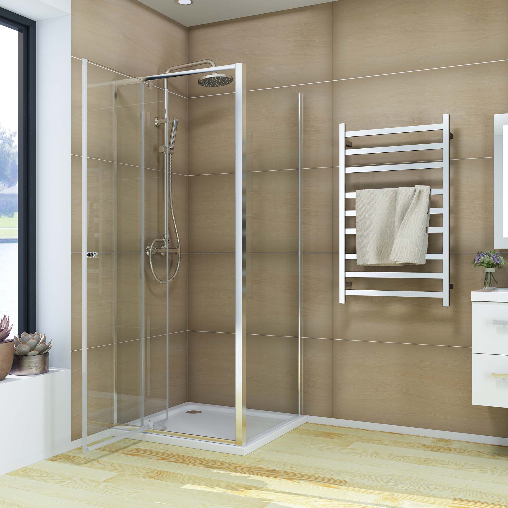 ELEGANT SHOWERS Semi-Frameless Pivot Shower Screen Cubicle - Adjustable Glass Door for Modern Bathrooms | Perfect for Small Spaces & Luxurious Bathroom Upgrades
