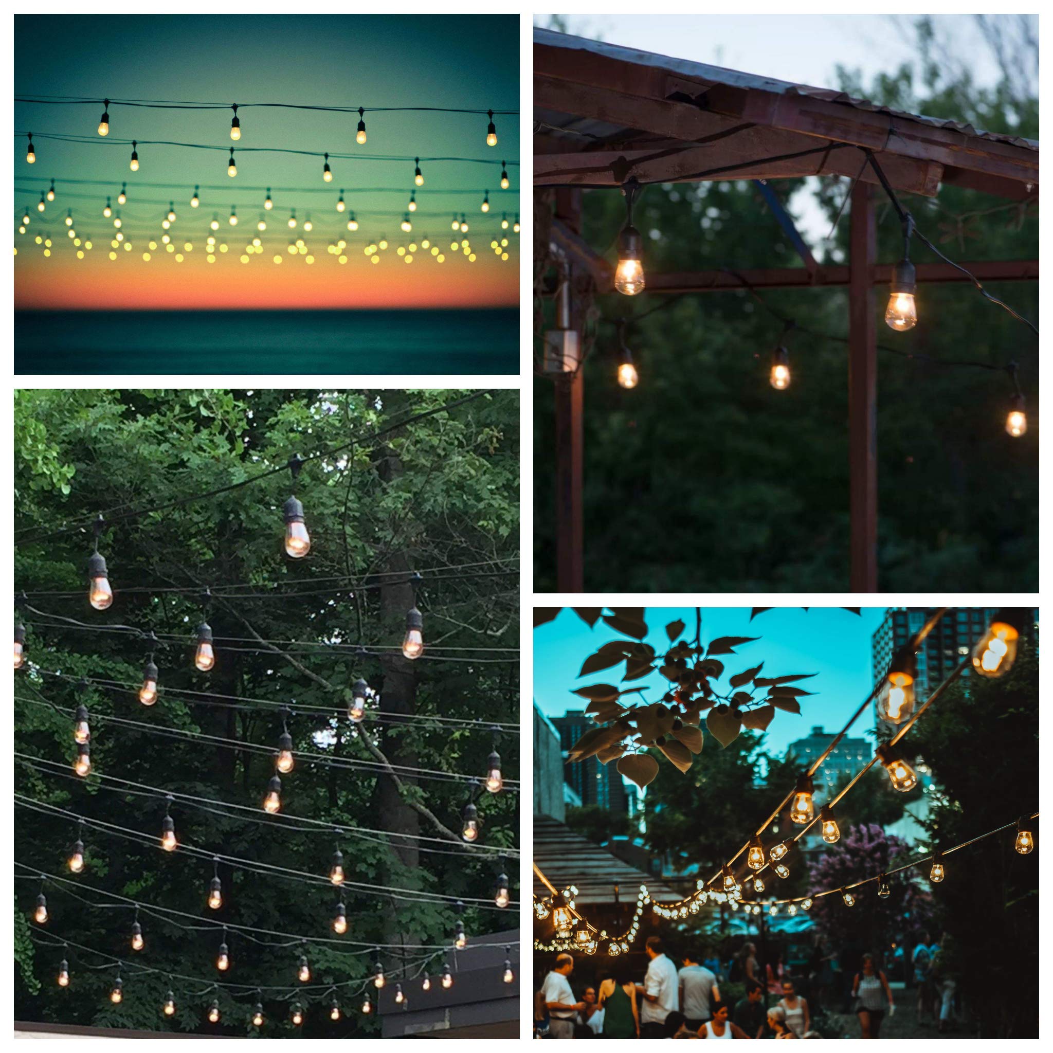 50ft Commercial Outdoor Edison Bulb String Lights - 25 Sockets with S14 Zig Zag 11W Bulbs - E26 Base for Patio, Garden, Restaurant & Wedding Decor